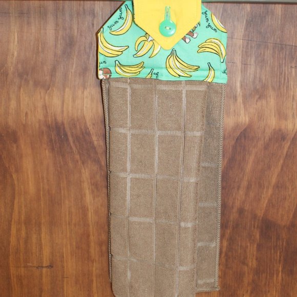 CURIOUS GEORGE HAND TOWEL GREEN & YELLOW HANDMADE HANGING KITCHEN TAN MICROFIBER - Picture 2 of 6